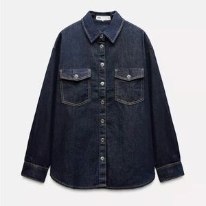 Zara Dark Blue Denim Shirt with Metal Snap Buttons